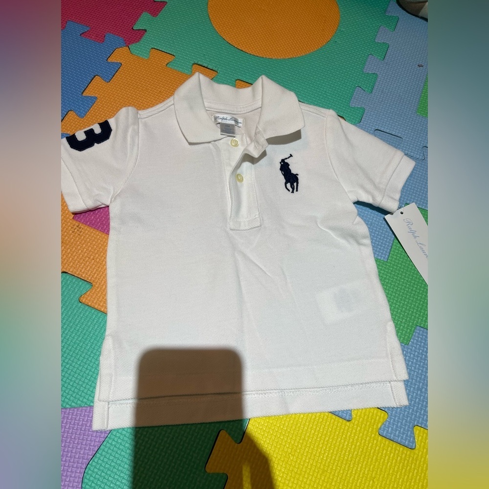 Ralph Lauren White Polo Kids Shirt with Navy Logo